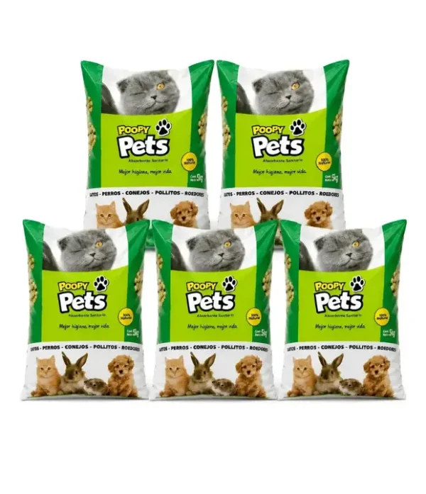 Colchón Sanitario Mascotas Pellets Madera Poopy Pets x 25 kg Pak Ahorro (5u. x 5 Kg)