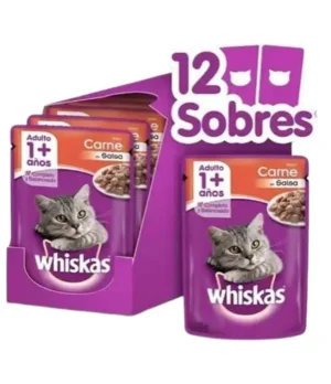 pouch-whiskas-carne-12 Pouch Whiskas Sabor Carne En Salsa x Caja (12u x 85 Grs) Adulto