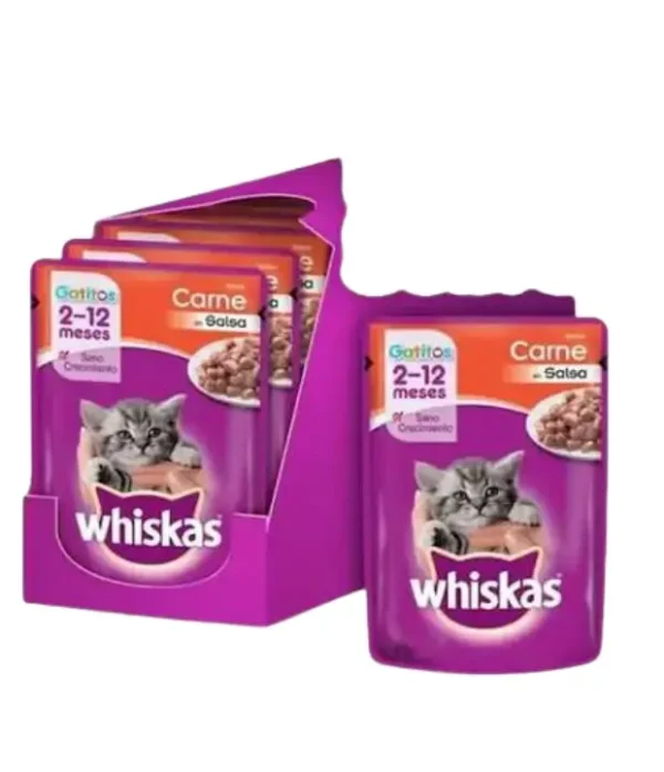 Pouch Whiskas Sabor Carne En Salsa x Caja (12u x 85 Grs) Gatitos