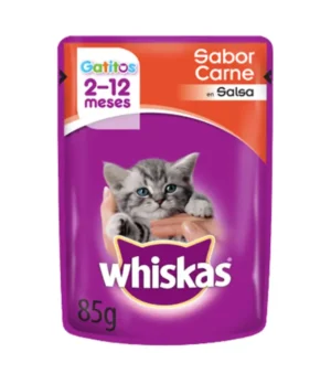 pouch-whiskas-gatiros-carne Pouch Whiskas Sabor Carne En Salsa x 85 Grs Gatitos