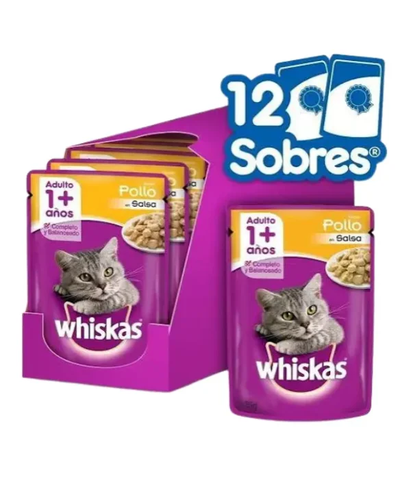 pouch-whiskas-pollo-12 Pouch Whiskas Sabor Pollo En Salsa x Caja (12u x 85 Grs) Adulto