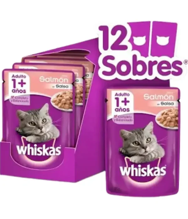 pouch-whiskas-salmon-12 Pouch Whiskas Sabor Salmon En Salsa x Caja (12u x 85 Grs) Adulto