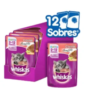 pouch-whiskas-soufle-carne-12 Pouch Whiskas Sabor Carne Souffle x Caja (12u x 85 Grs) Gatitos