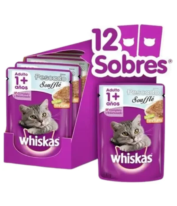 pouch-whiskas-soufle-pescado-12 Pouch Whiskas Sabor Pescado Souffle x Caja (12u x 85 Grs) Adulto